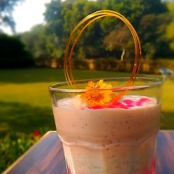Red wine kheer with raspberry.