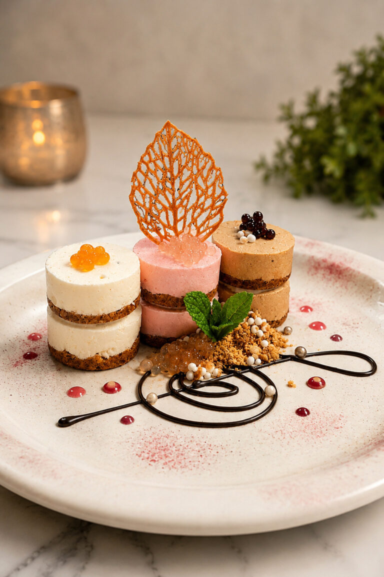 A trio of mini cakes plated together
