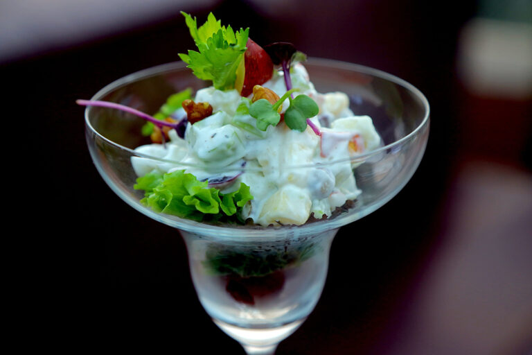 Waldorf salad served in a cocktail glass